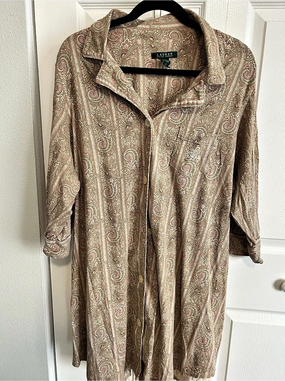 Ralph Lauren Paisley Long Sleeve sleep-shirt Dress in Brown & Pink plus size 1X.